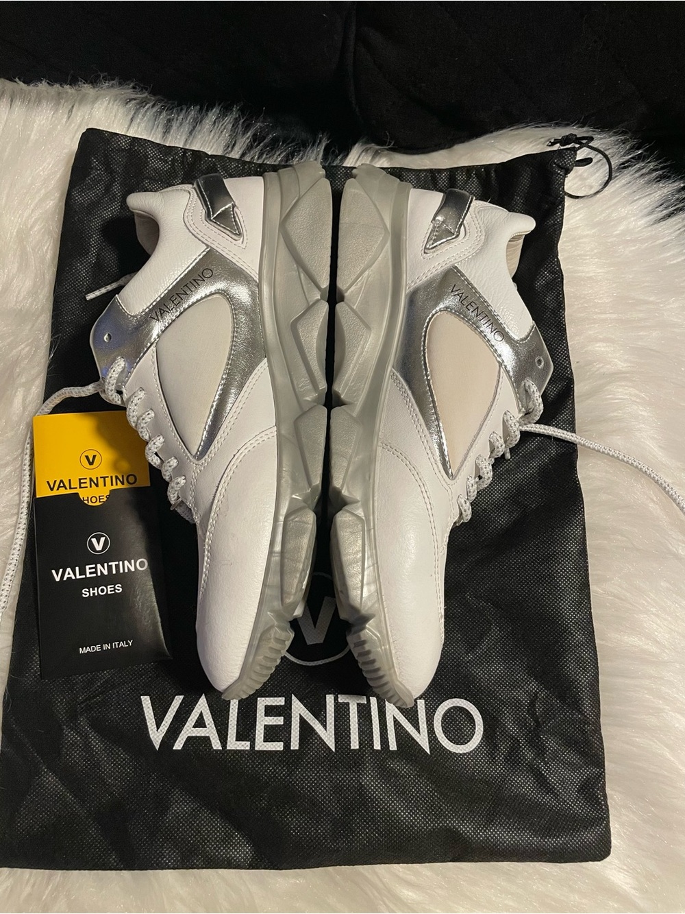 Valentino White Women's Leather & Mesh Sneakers